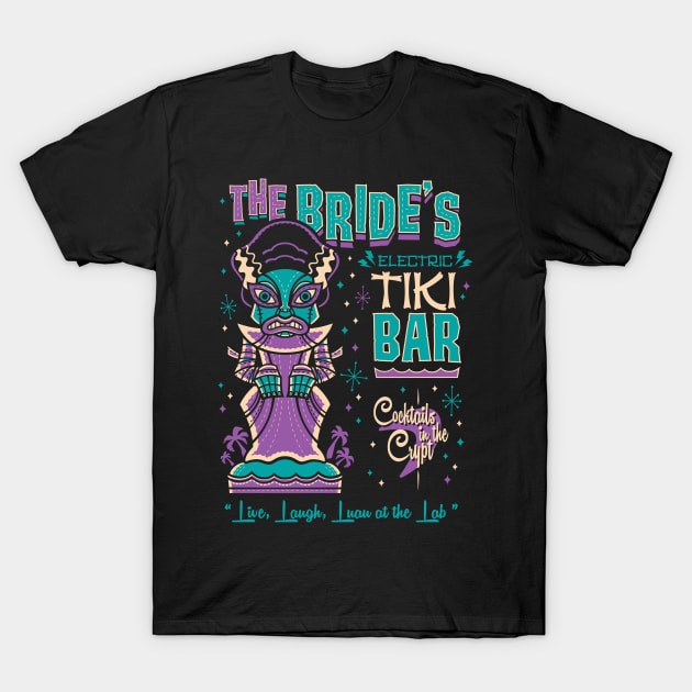 Bride of Frankenstein Tiki Bar - Retro Vintage Creepy Cute Surf T-Shirt by Nemons